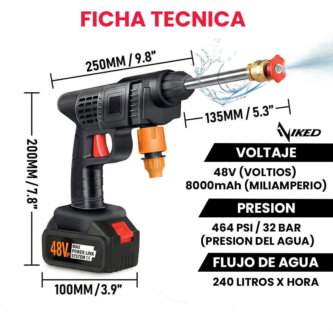 Hidrolavadora Portátil 48V X2 Baterías + Accesorios